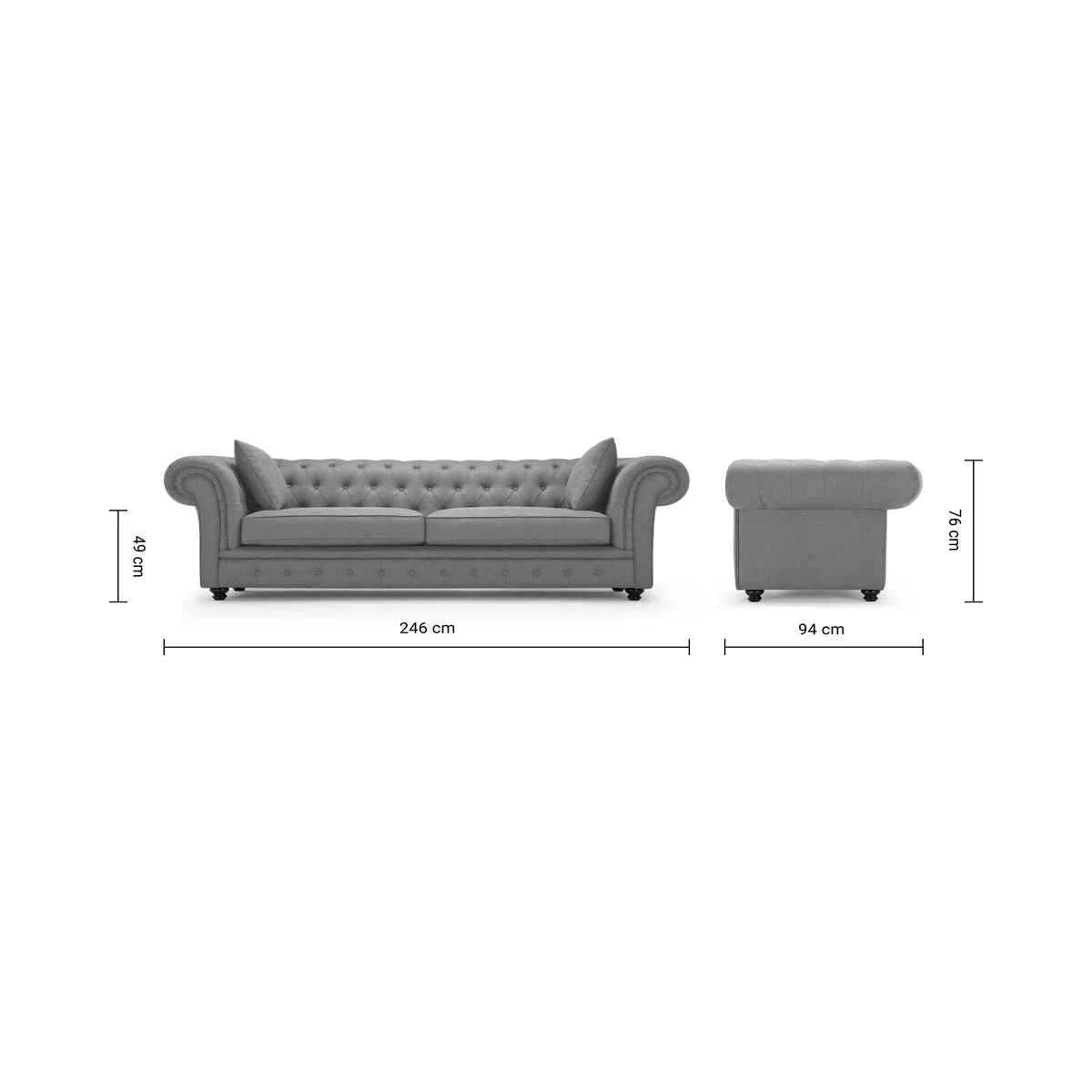 Branagh 3 Seater Chesterfield Sofa, Pearl Grey – image 9