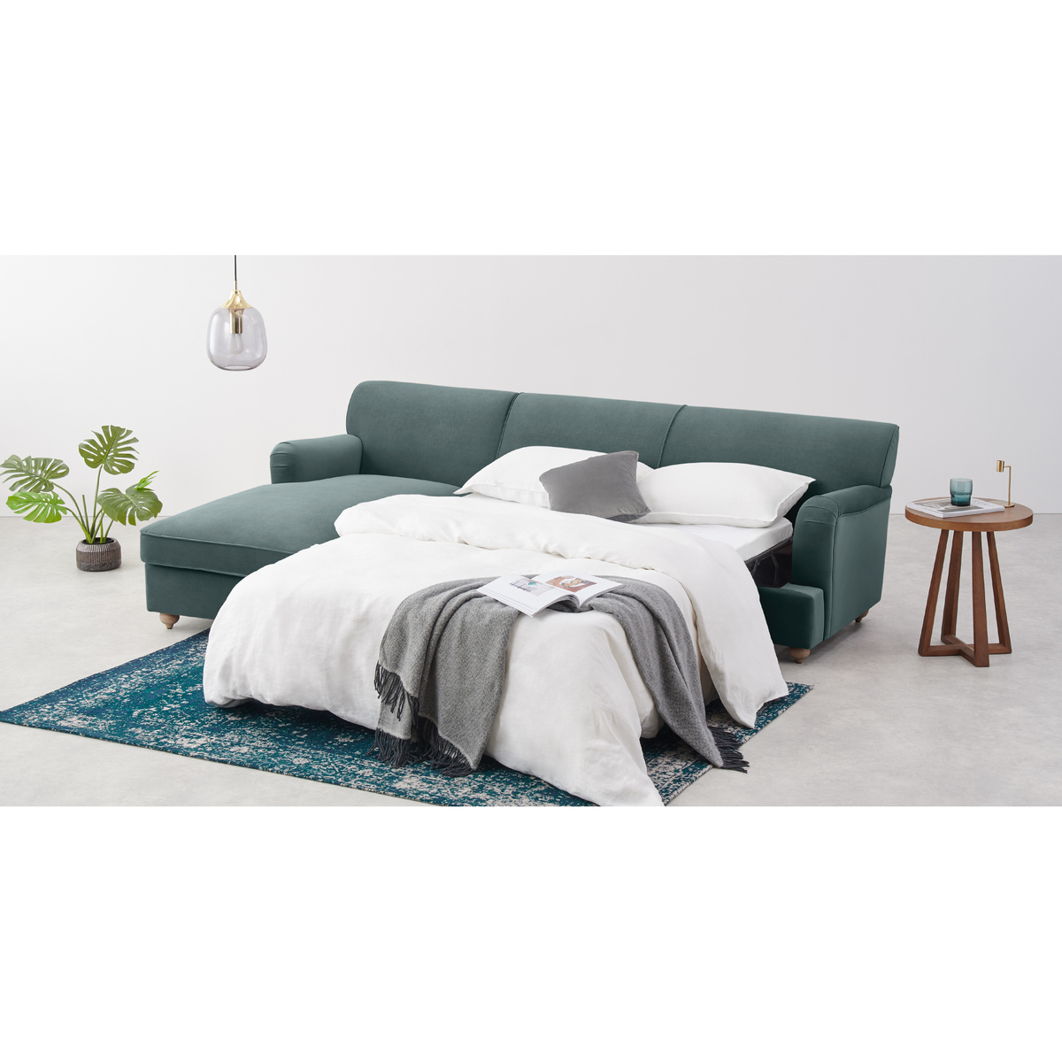 Orson Left Hand Facing Chaise End Sofa Bed, Marine Green Velvet – image 5