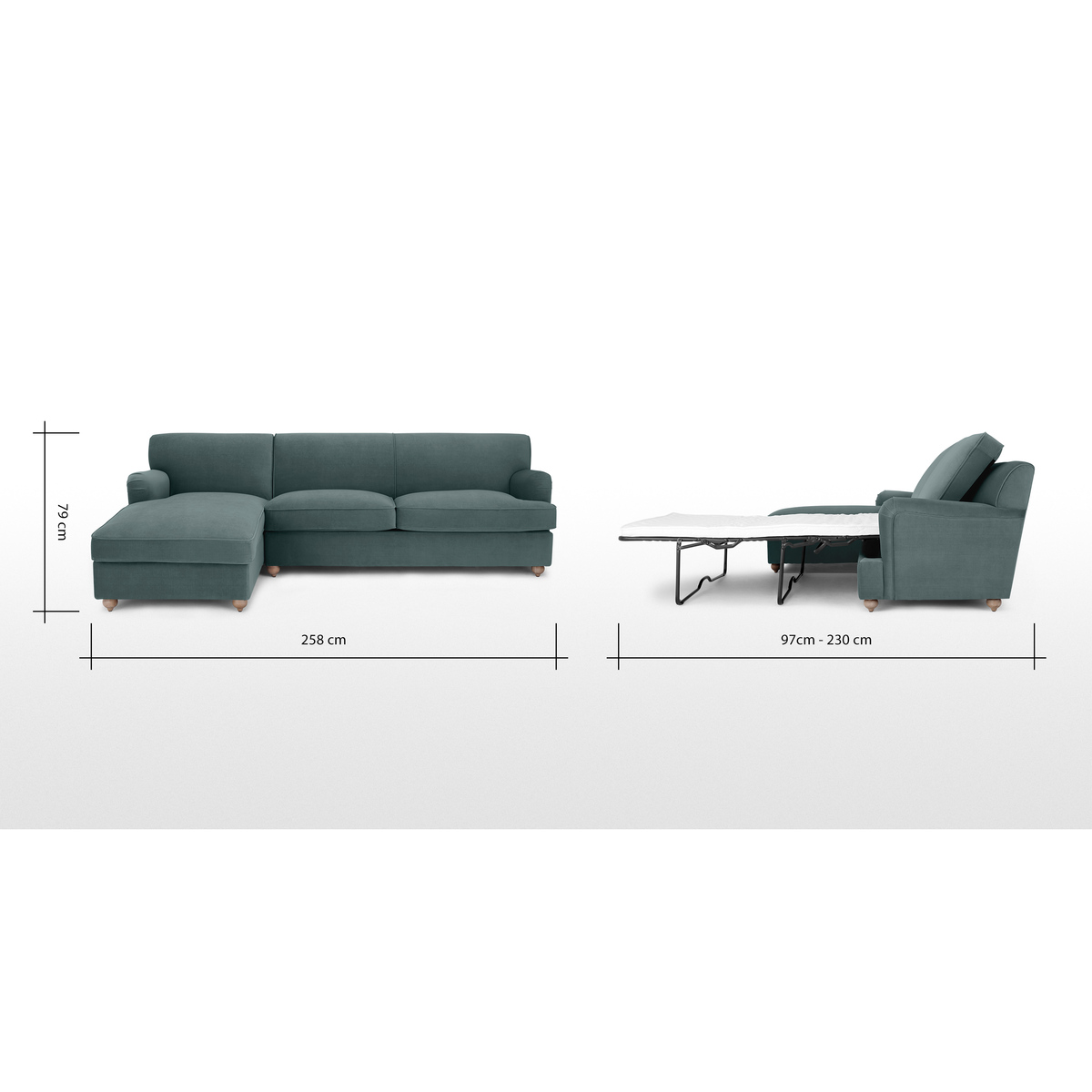 Orson Left Hand Facing Chaise End Sofa Bed, Marine Green Velvet – image 7