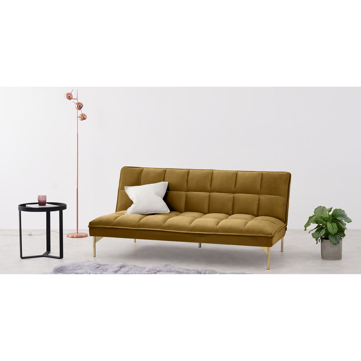 Hallie Click Clack Sofa Bed, Saffron Yellow Velvet with Brass Legs – image 3
