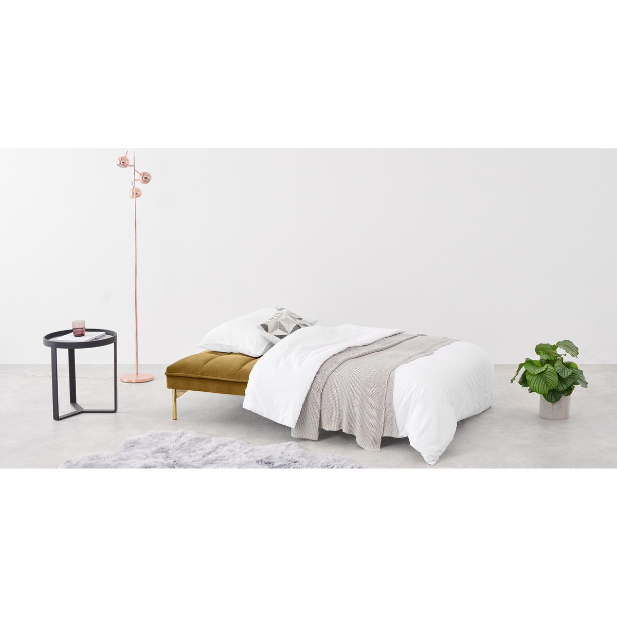 Hallie Click Clack Sofa Bed, Saffron Yellow Velvet with Brass Legs – image 6