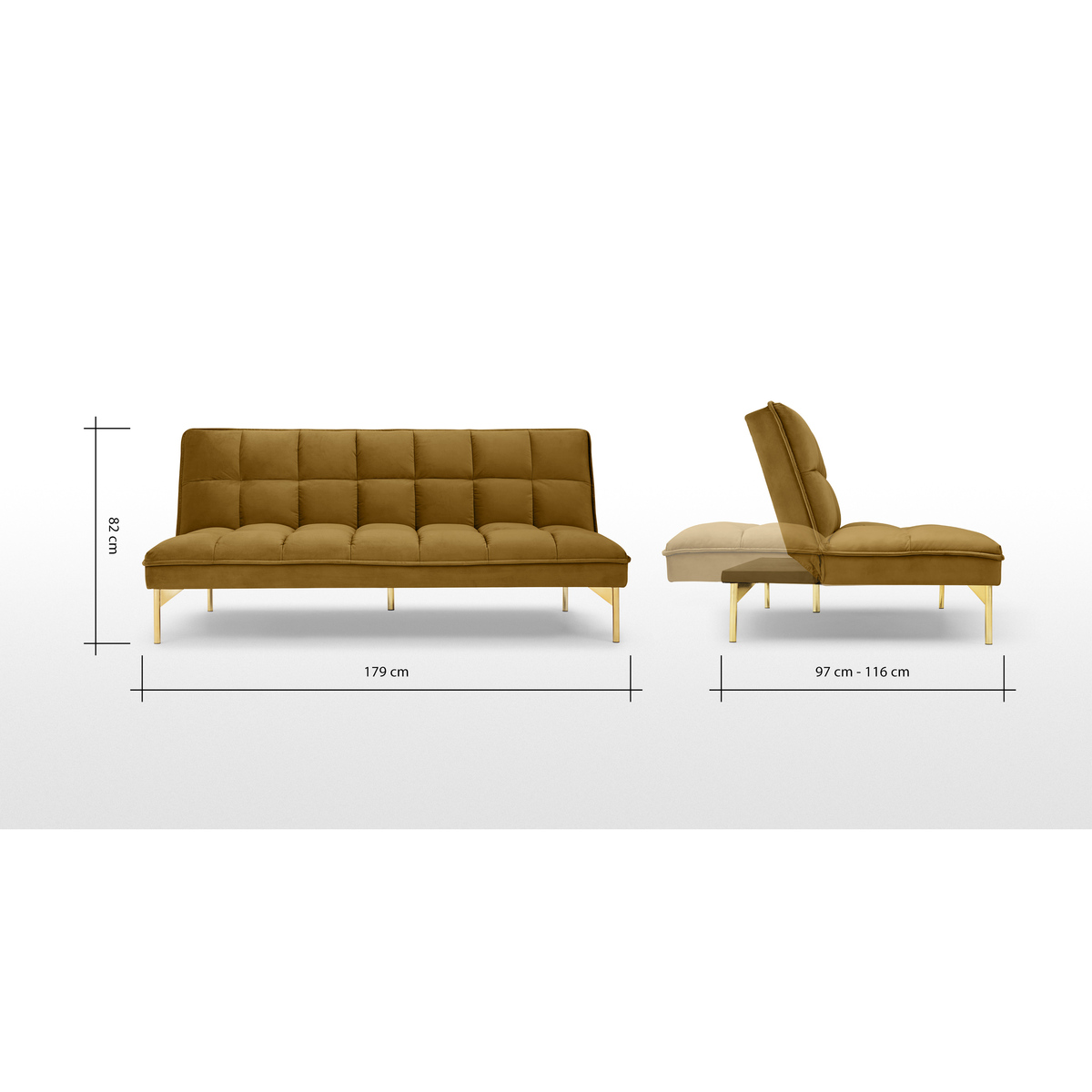 Hallie Click Clack Sofa Bed, Saffron Yellow Velvet with Brass Legs – image 9
