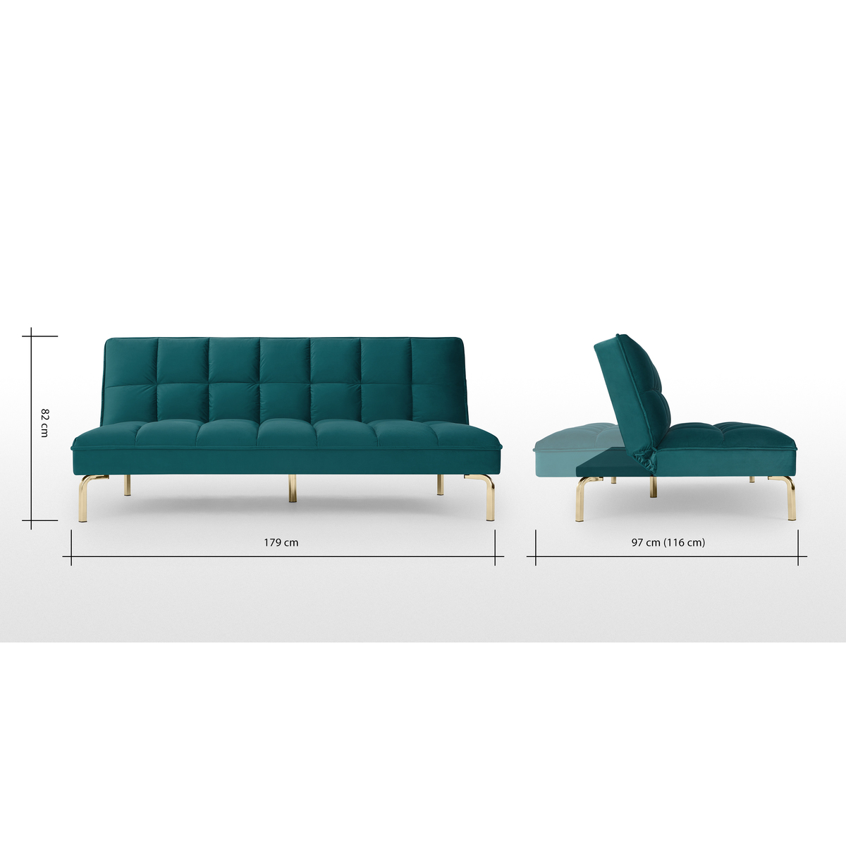 Hallie Sofa Bed, Tuscan Teal Velvet with Brass Legs – image 6