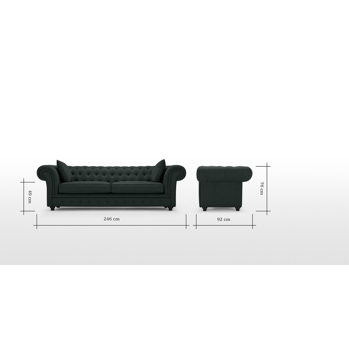 Branagh 3 Seater Chesterfield Sofa, Anthracite Grey – image 9