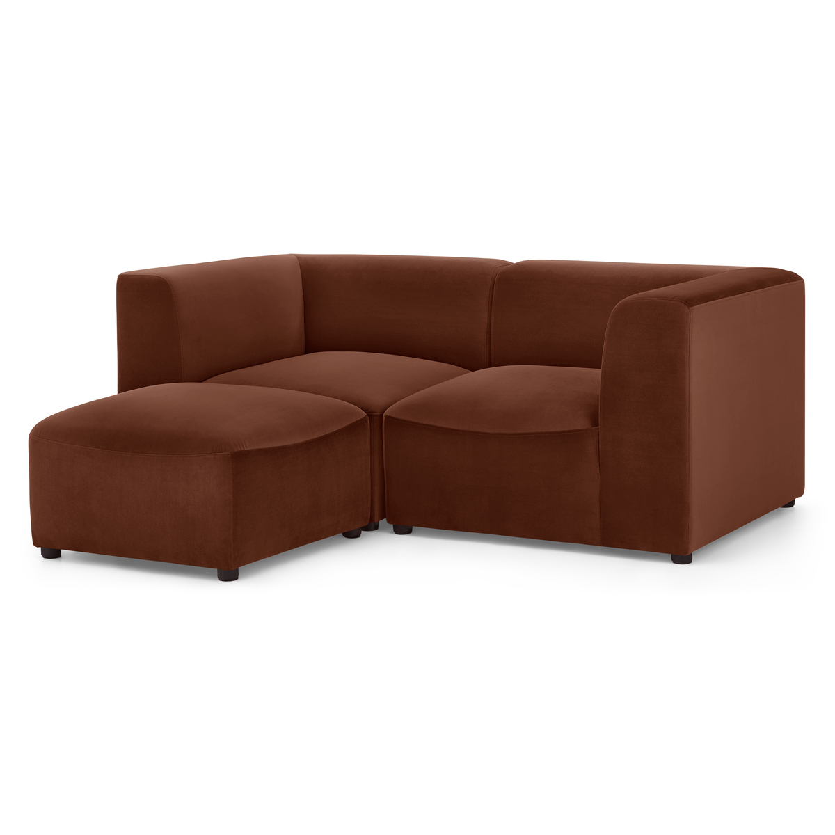 Juno 2 Seater Modular Sofa with Footstool, Warm Caramel Velvet – image 2