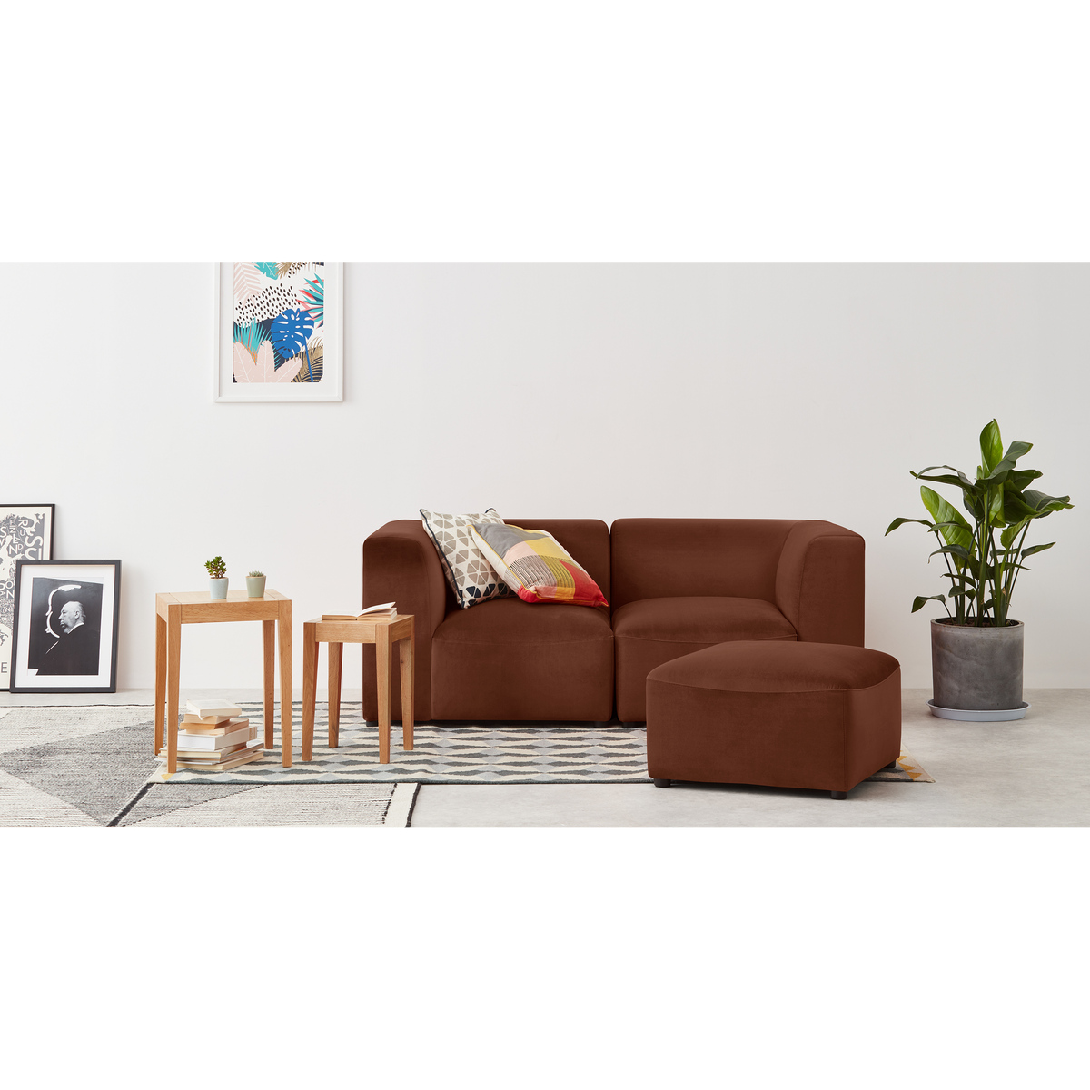 Juno 2 Seater Modular Sofa with Footstool, Warm Caramel Velvet – image 3