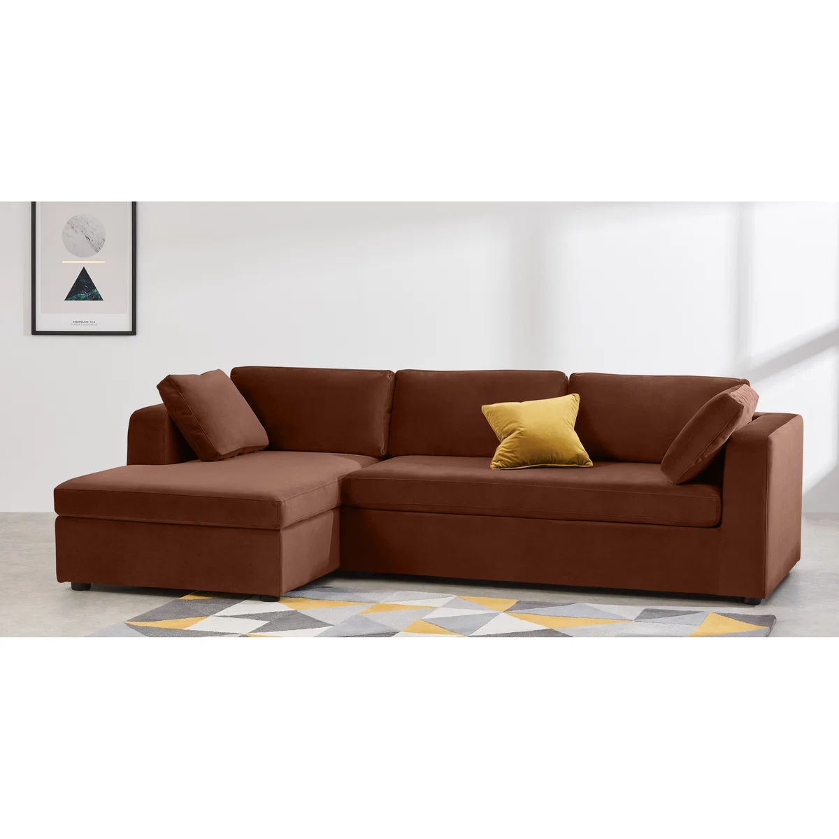 Mogen Left Hand Facing Chiase End Sofa Bed with Storage, Warm Caramel Velvet – image 3