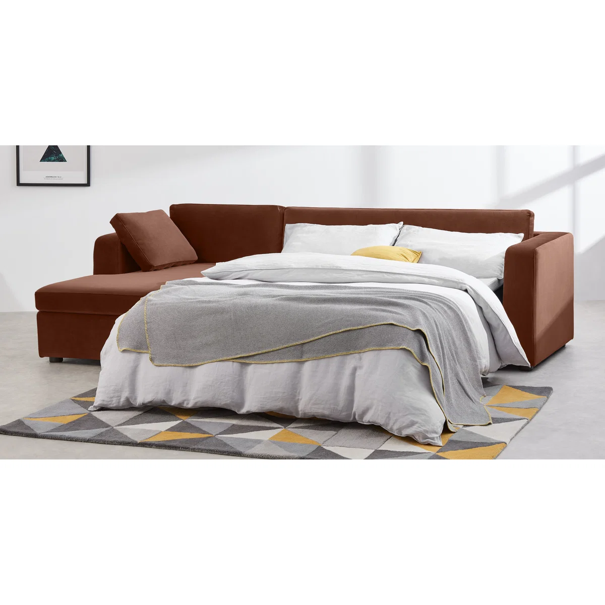 Mogen Left Hand Facing Chiase End Sofa Bed with Storage, Warm Caramel Velvet – image 8