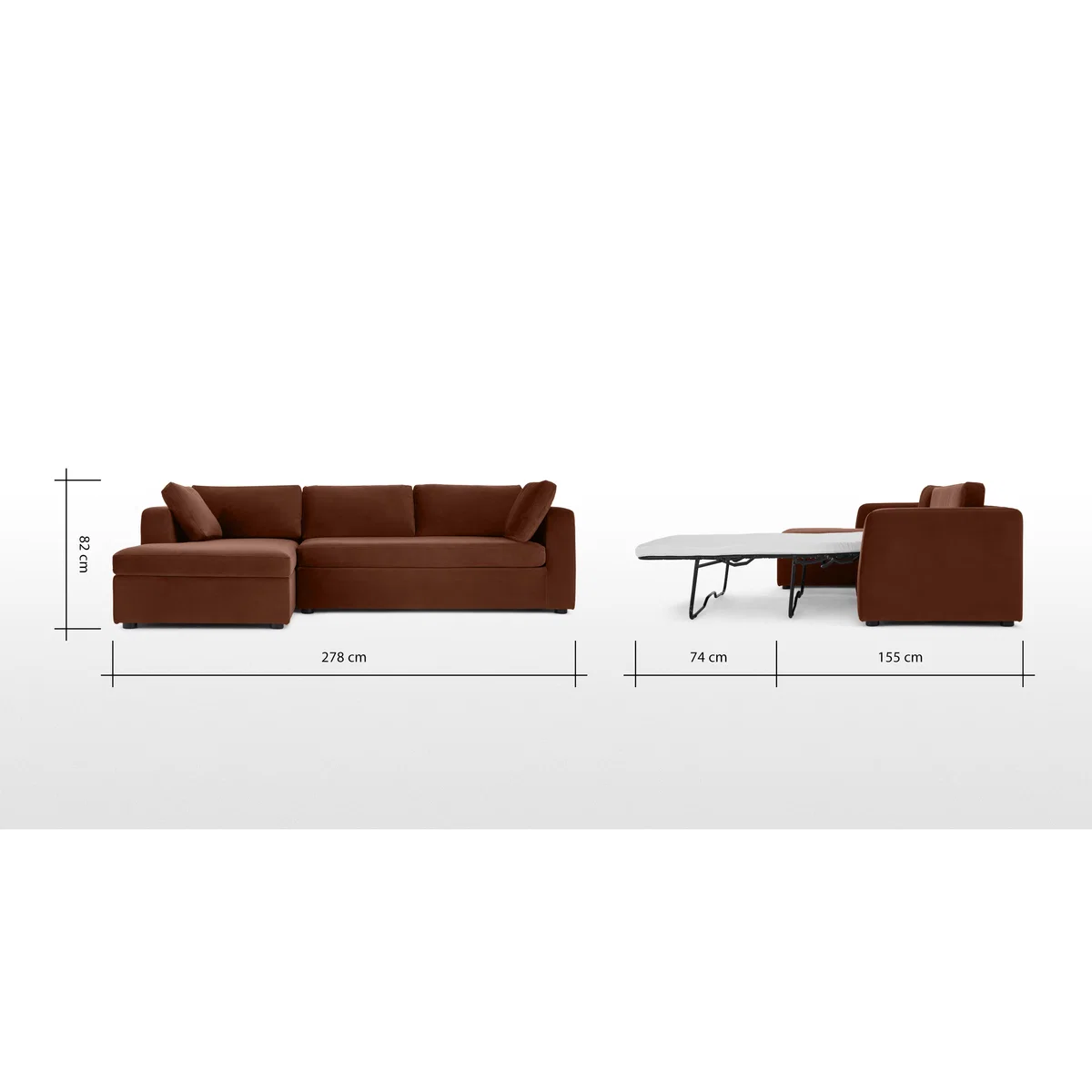 Mogen Left Hand Facing Chiase End Sofa Bed with Storage, Warm Caramel Velvet – image 10