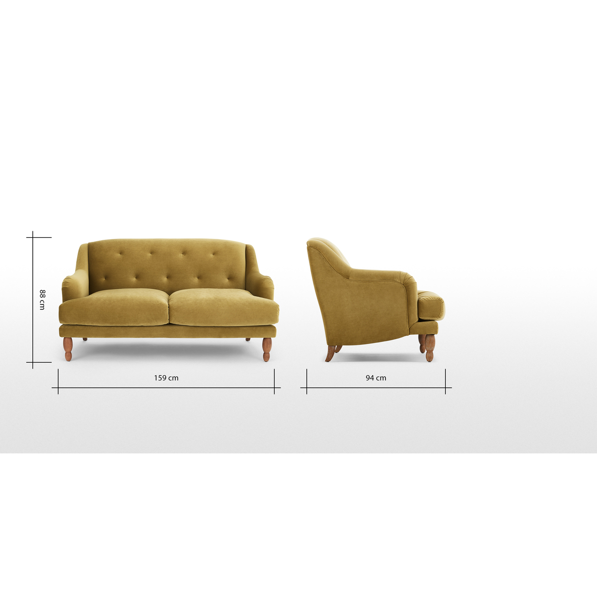 Ariana 2 Seater Sofa, Ochre Velvet – image 8