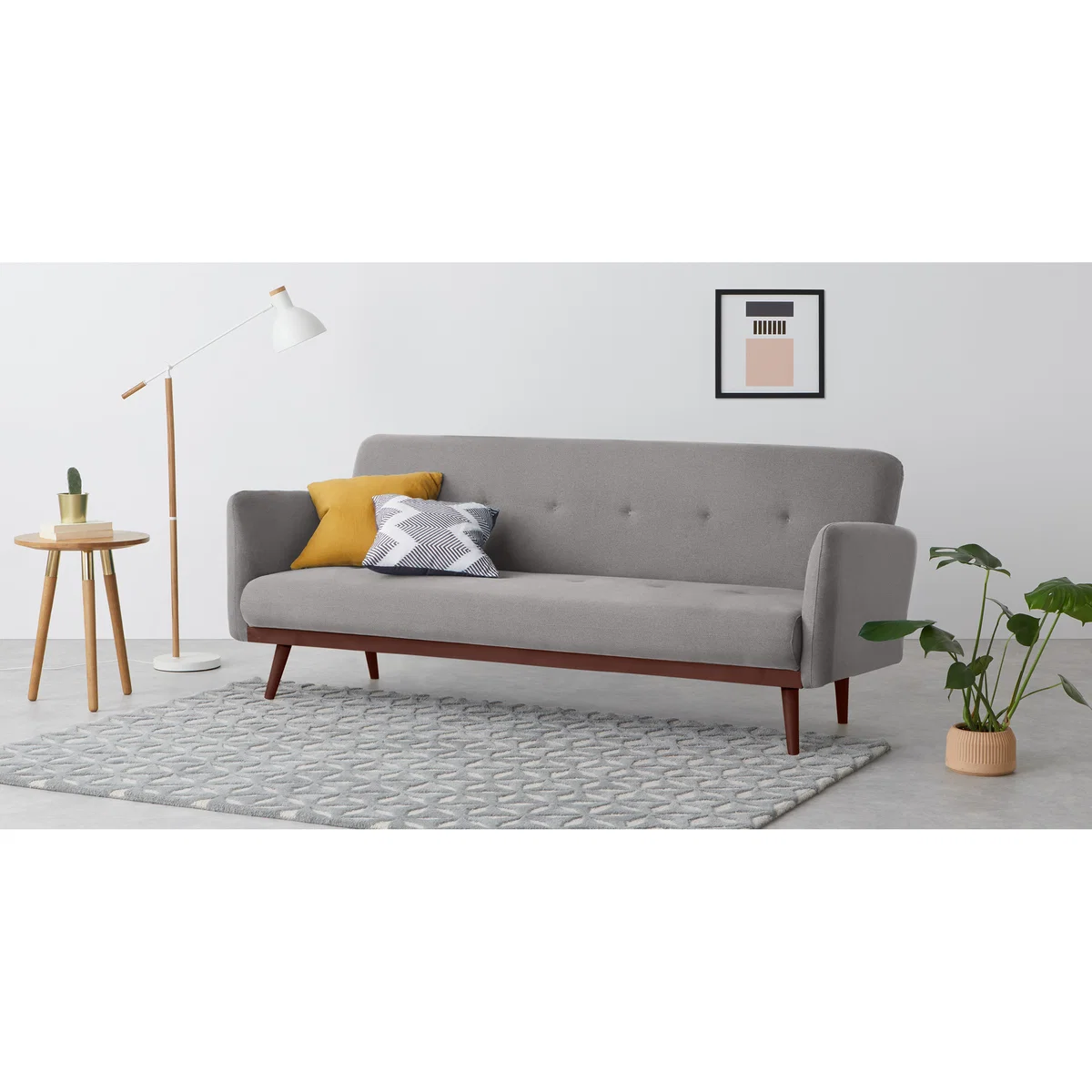 Stevie Click Clack Sofa Bed, Marshmallow Grey and Walnut Legs – image 3