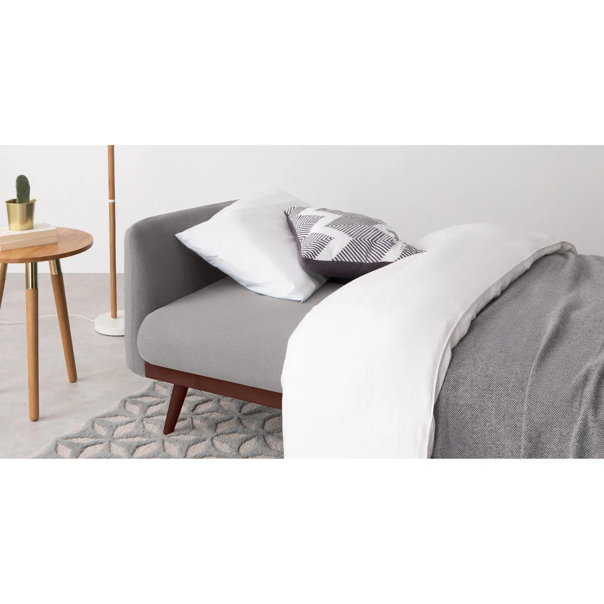 Stevie Click Clack Sofa Bed, Marshmallow Grey and Walnut Legs – image 6