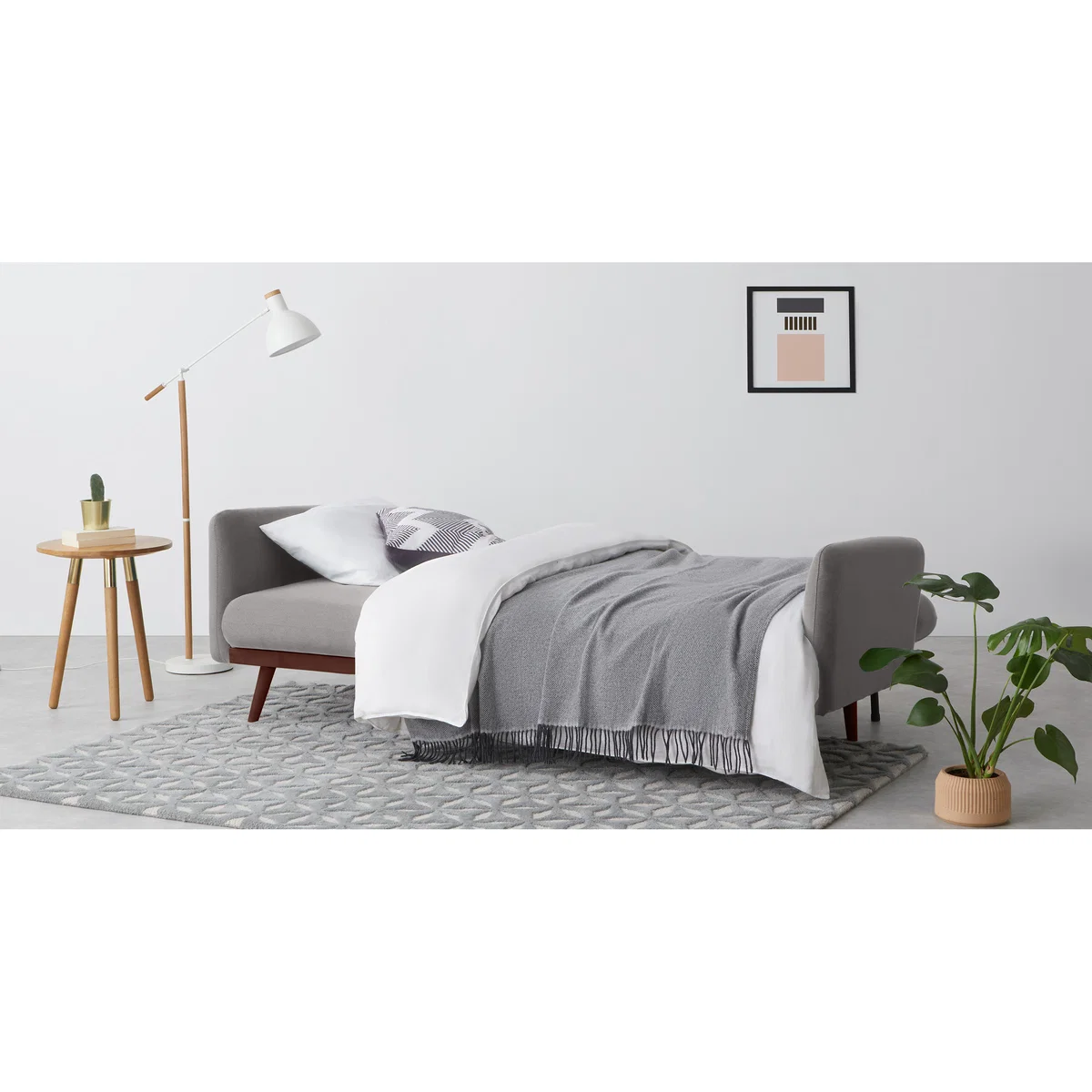 Stevie Click Clack Sofa Bed, Marshmallow Grey and Walnut Legs – image 7