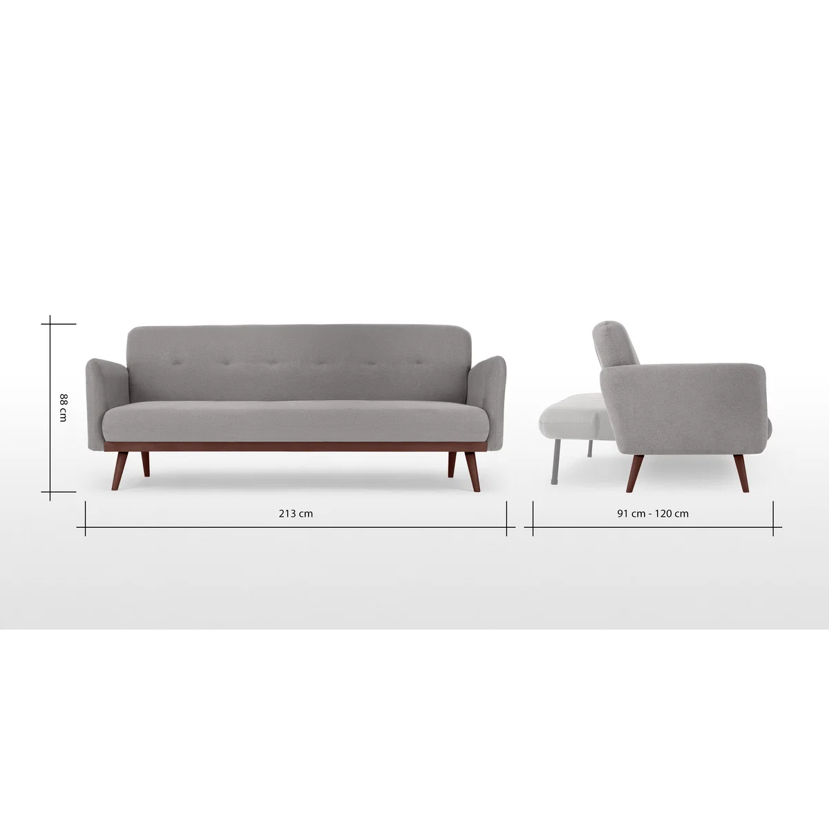Stevie Click Clack Sofa Bed, Marshmallow Grey and Walnut Legs – image 9