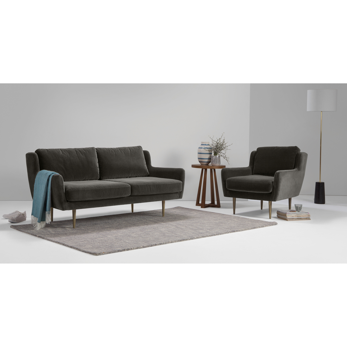 Simone 2 Seater Sofa, Concrete Cotton Velvet – image 2