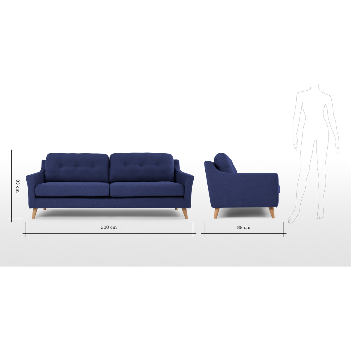 Rufus 3 Seater Sofa, Dark Cobalt Blue – image 8