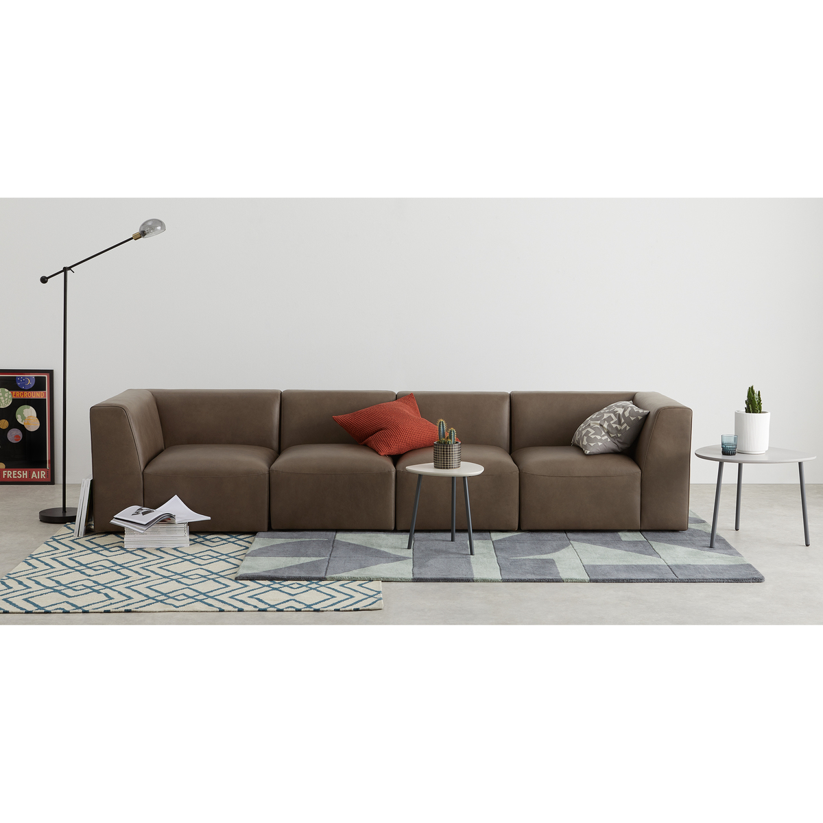 Juno 4 Seater Modular Sofa, Columbus Brown Leather – image 3