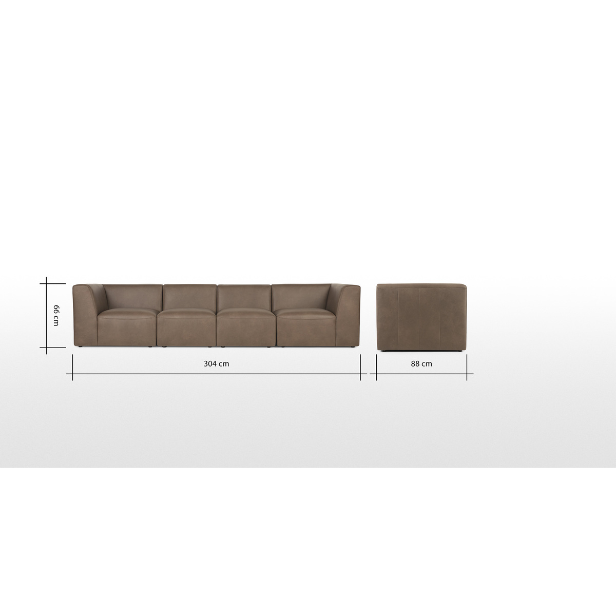 Juno 4 Seater Modular Sofa, Columbus Brown Leather – image 8