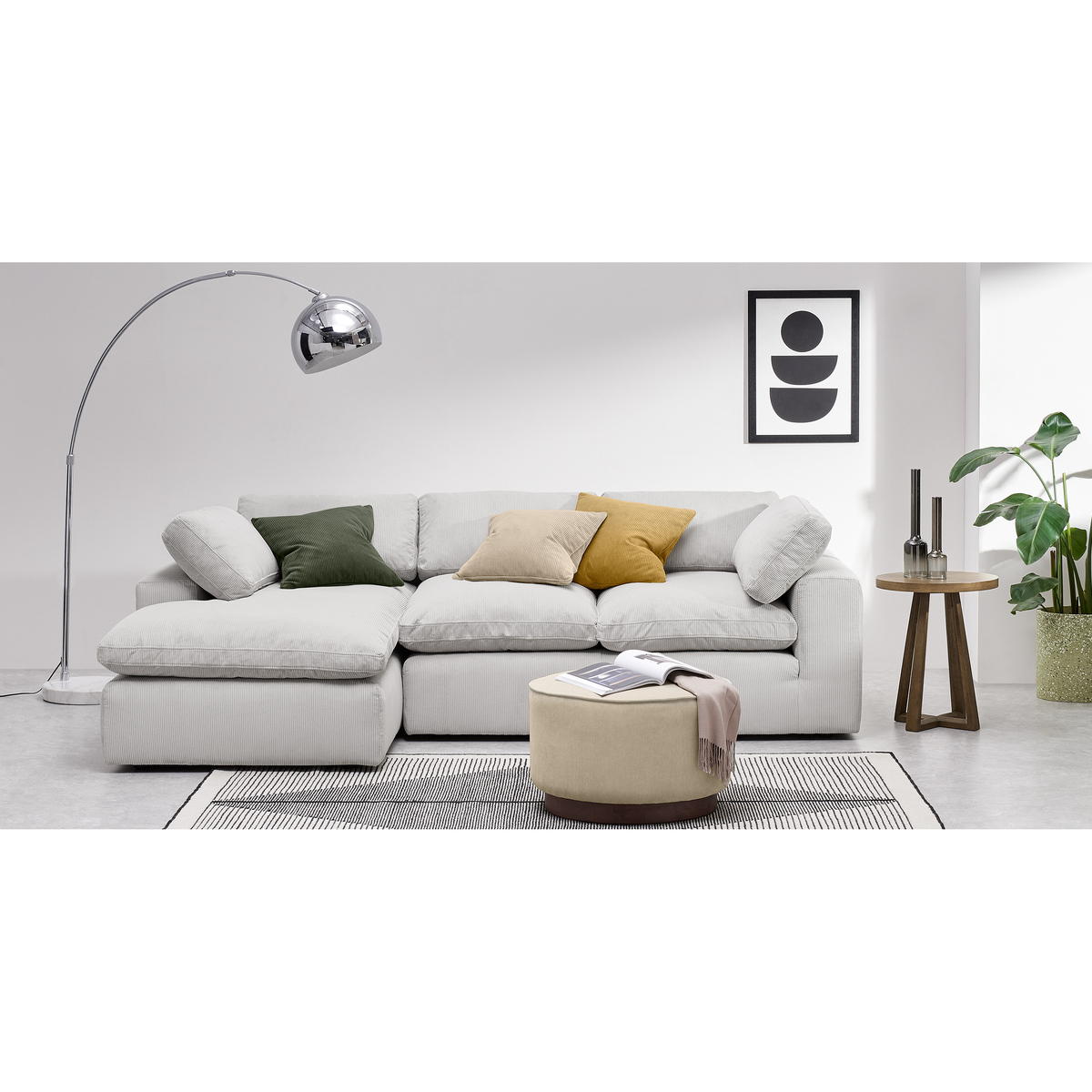 Samona Left Hand Facing Chaise End Sofa, Stone Grey Corduroy Velvet – image 3