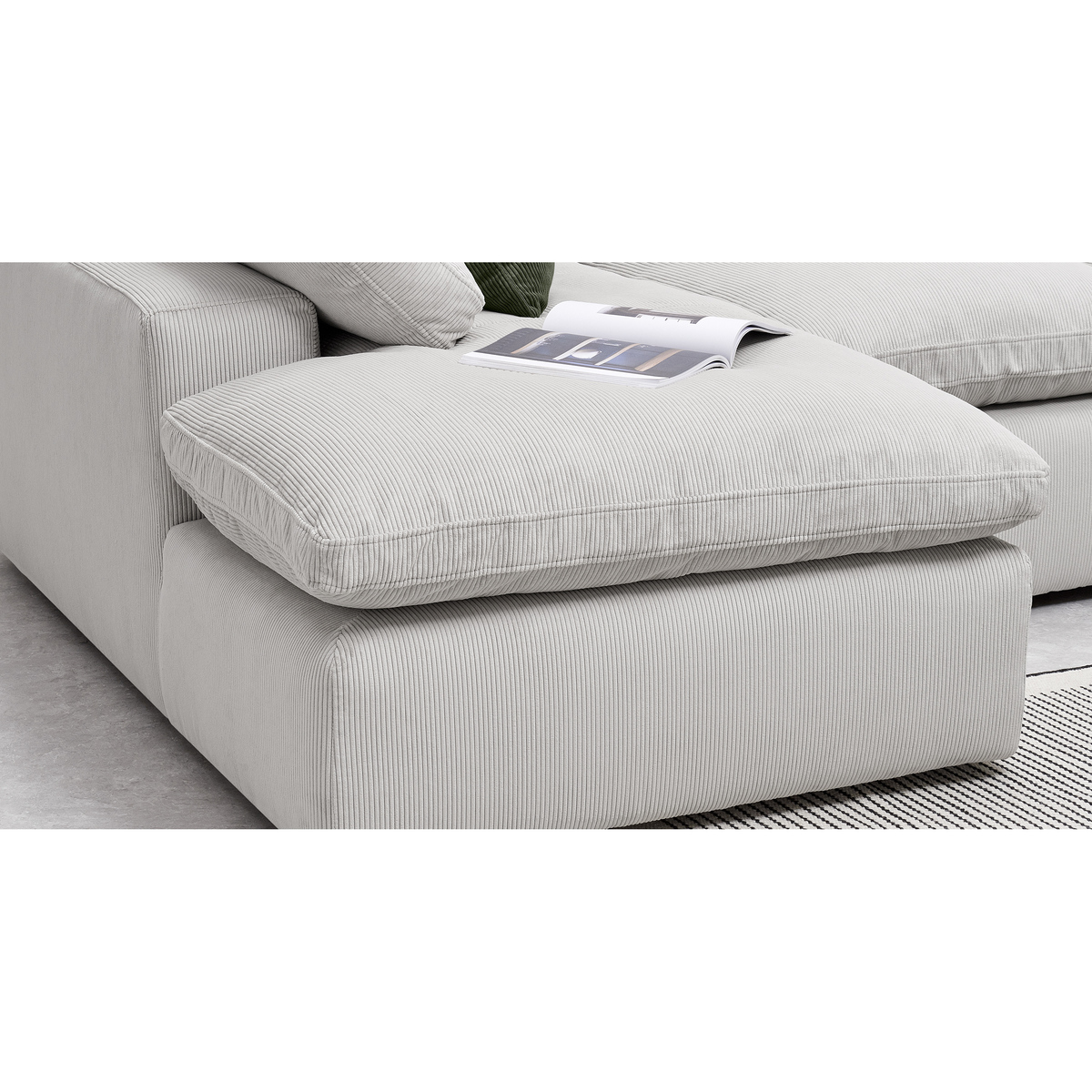 Samona Left Hand Facing Chaise End Sofa, Stone Grey Corduroy Velvet – image 4