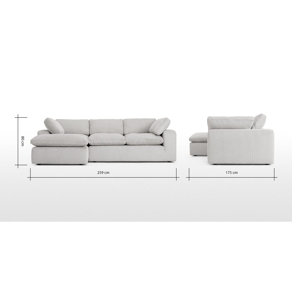 Samona Left Hand Facing Chaise End Sofa, Stone Grey Corduroy Velvet – image 8