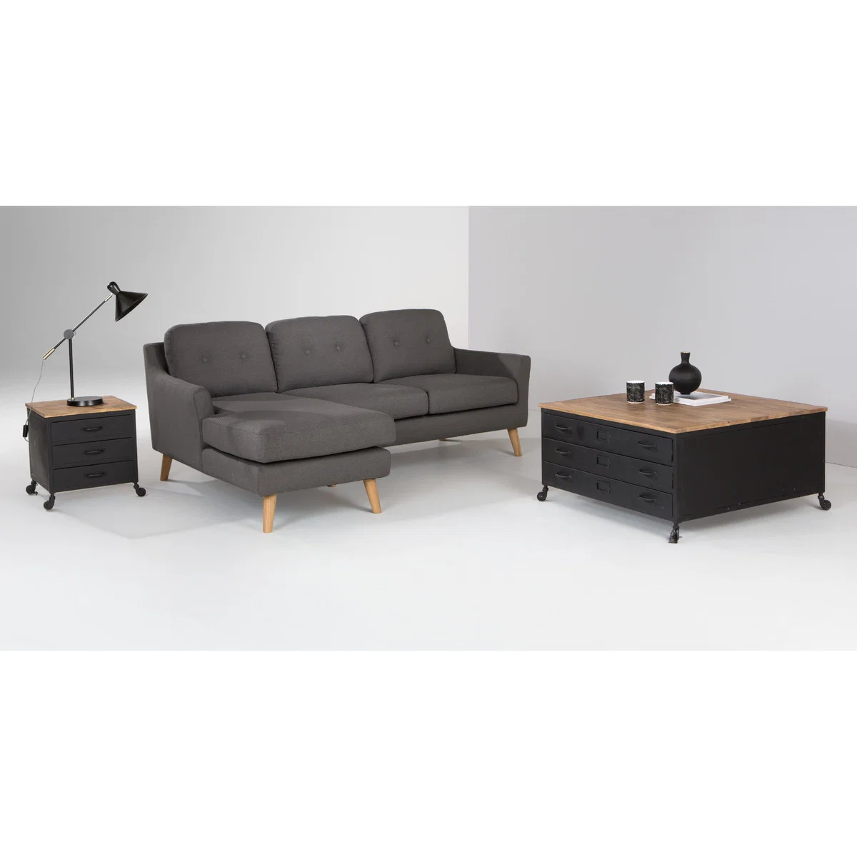Rufus Left Hand Facing Chaise End Corner Sofa, Rhino Grey – image 2