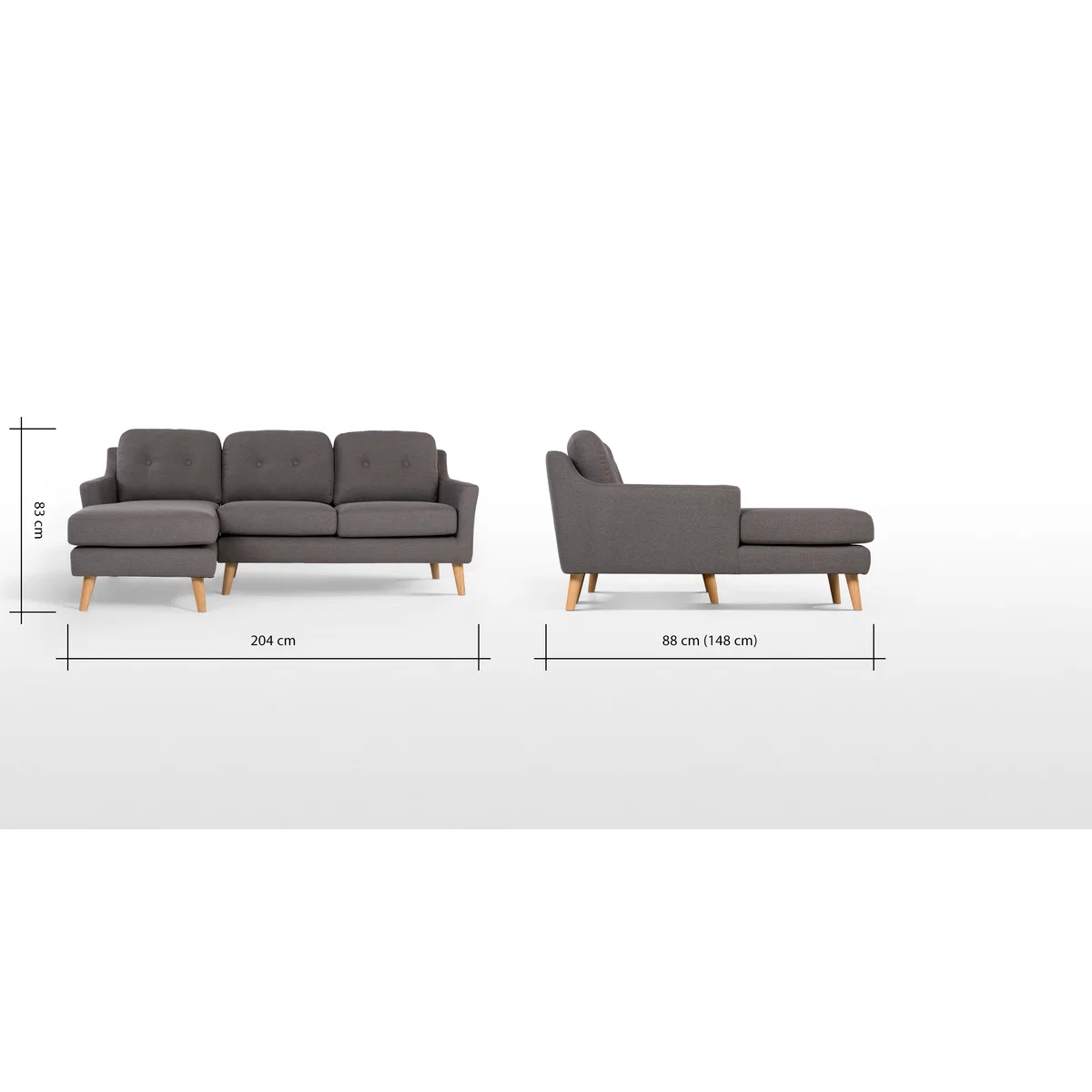 Rufus Left Hand Facing Chaise End Corner Sofa, Rhino Grey – image 8