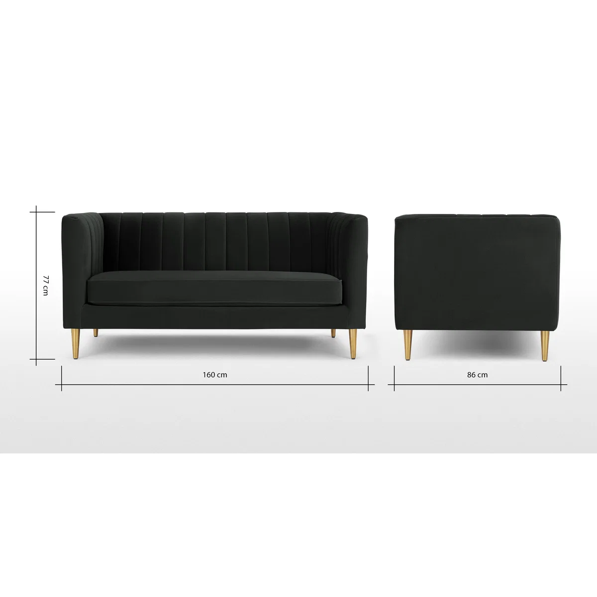 Amicie 2 Seater Sofa, Dark Anthracite Velvet – image 8