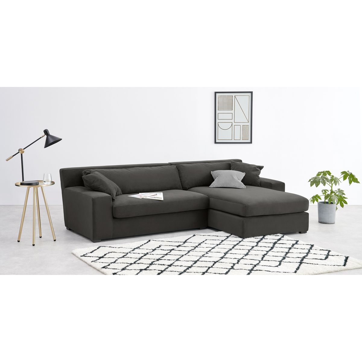 Delaney Right Hand Facing Chaise End Corner Sofa, Dark Pewter Velvet – image 3