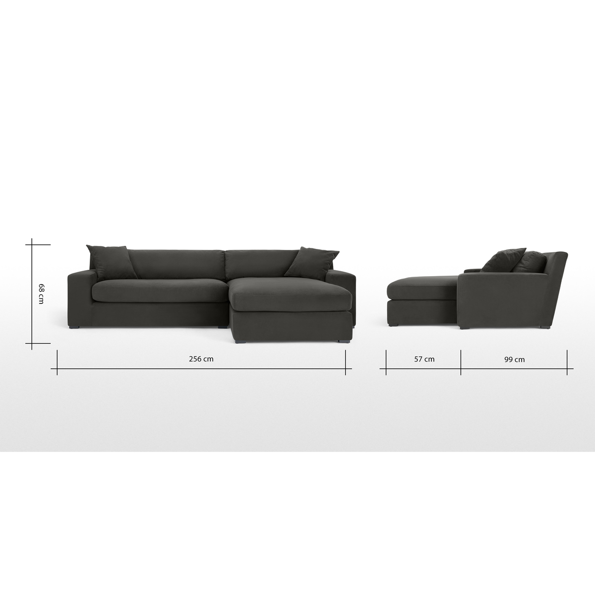 Delaney Right Hand Facing Chaise End Corner Sofa, Dark Pewter Velvet – image 8