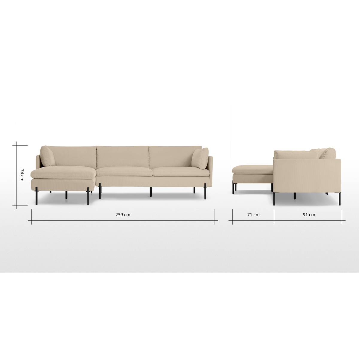 Zarina Left Hand Facing Chaise End Sofa, Stone Corduroy Velvet – image 8