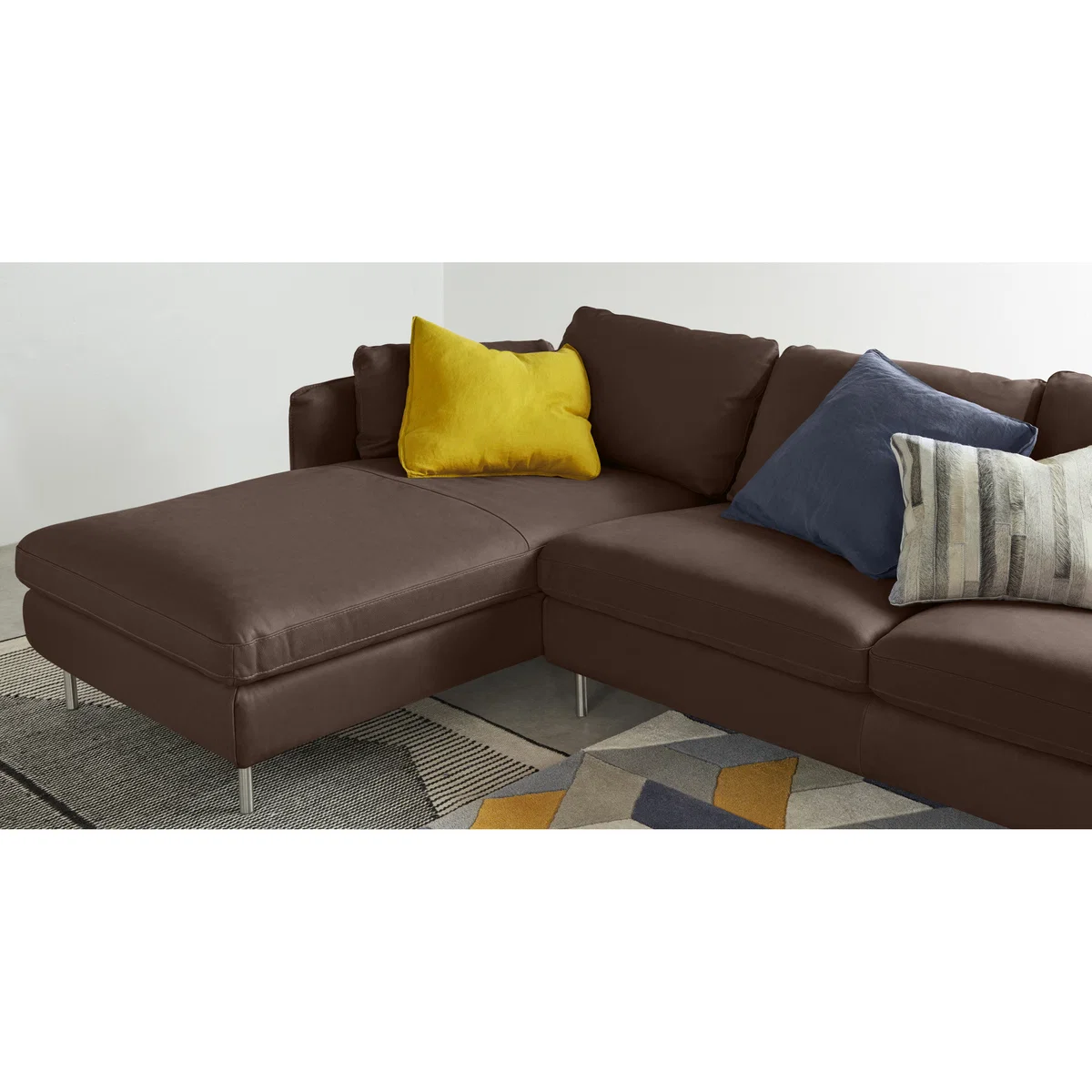 Vento 3 Seater Left Hand Facing Chaise End Sofa, Texas Charcoal Grey Leather – image 4