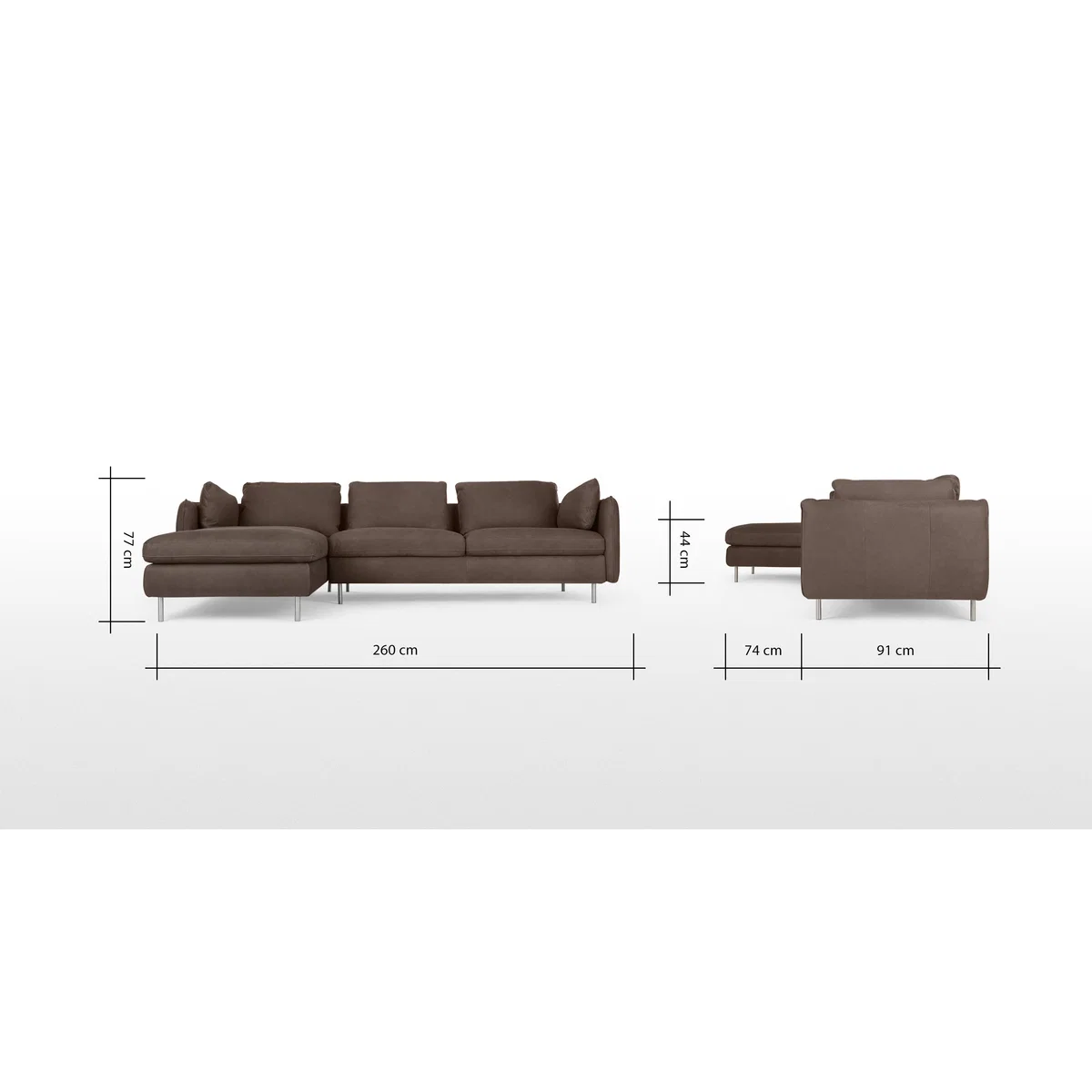 Vento 3 Seater Left Hand Facing Chaise End Sofa, Texas Charcoal Grey Leather – image 8
