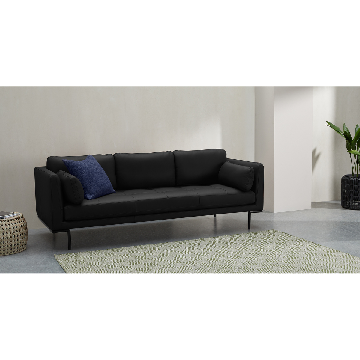 Harlow 3 Seater Sofa, Denver Black Leather – image 3