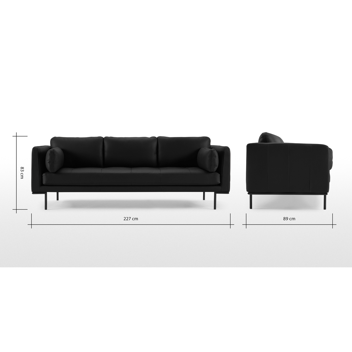 Harlow 3 Seater Sofa, Denver Black Leather – image 8