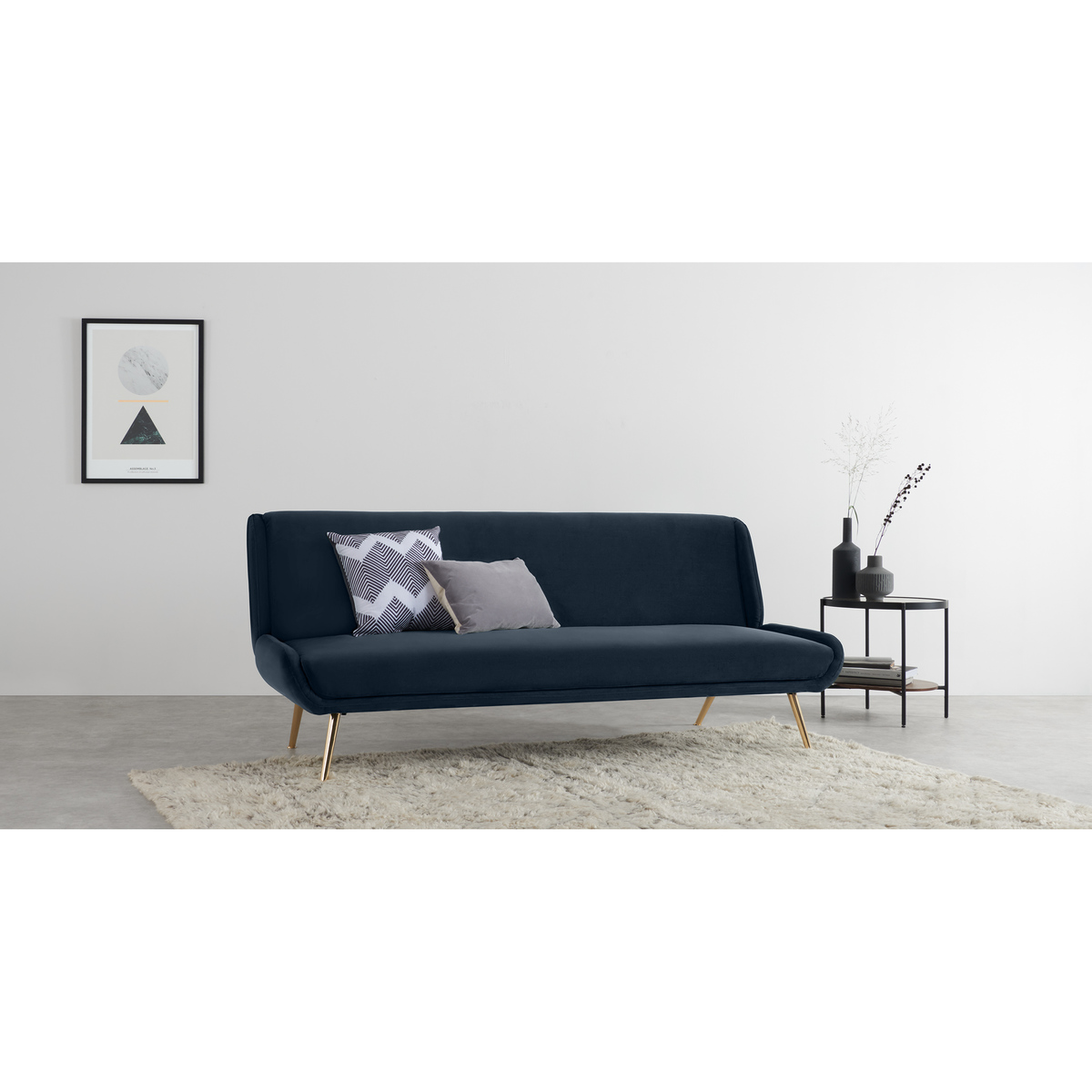 Moby Click Clack Sofa Bed, Sapphire Blue Velvet with Brass Leg – image 3