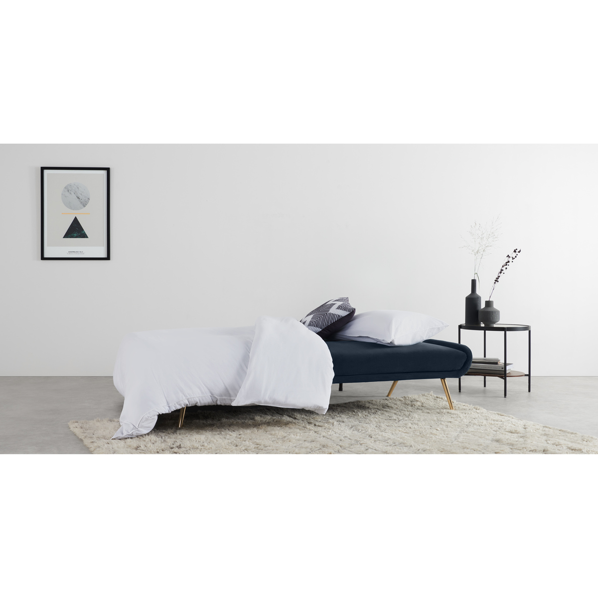 Moby Click Clack Sofa Bed, Sapphire Blue Velvet with Brass Leg – image 7