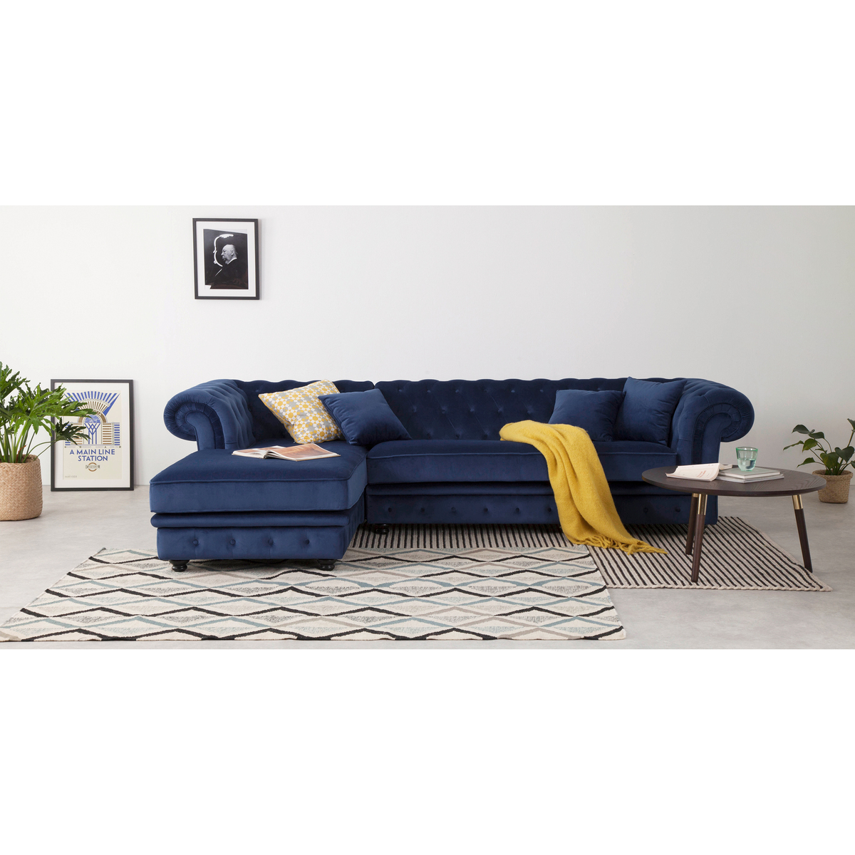 Branagh Left Hand Facing Chaise End Corner Sofa, Electric Blue Velvet – image 3