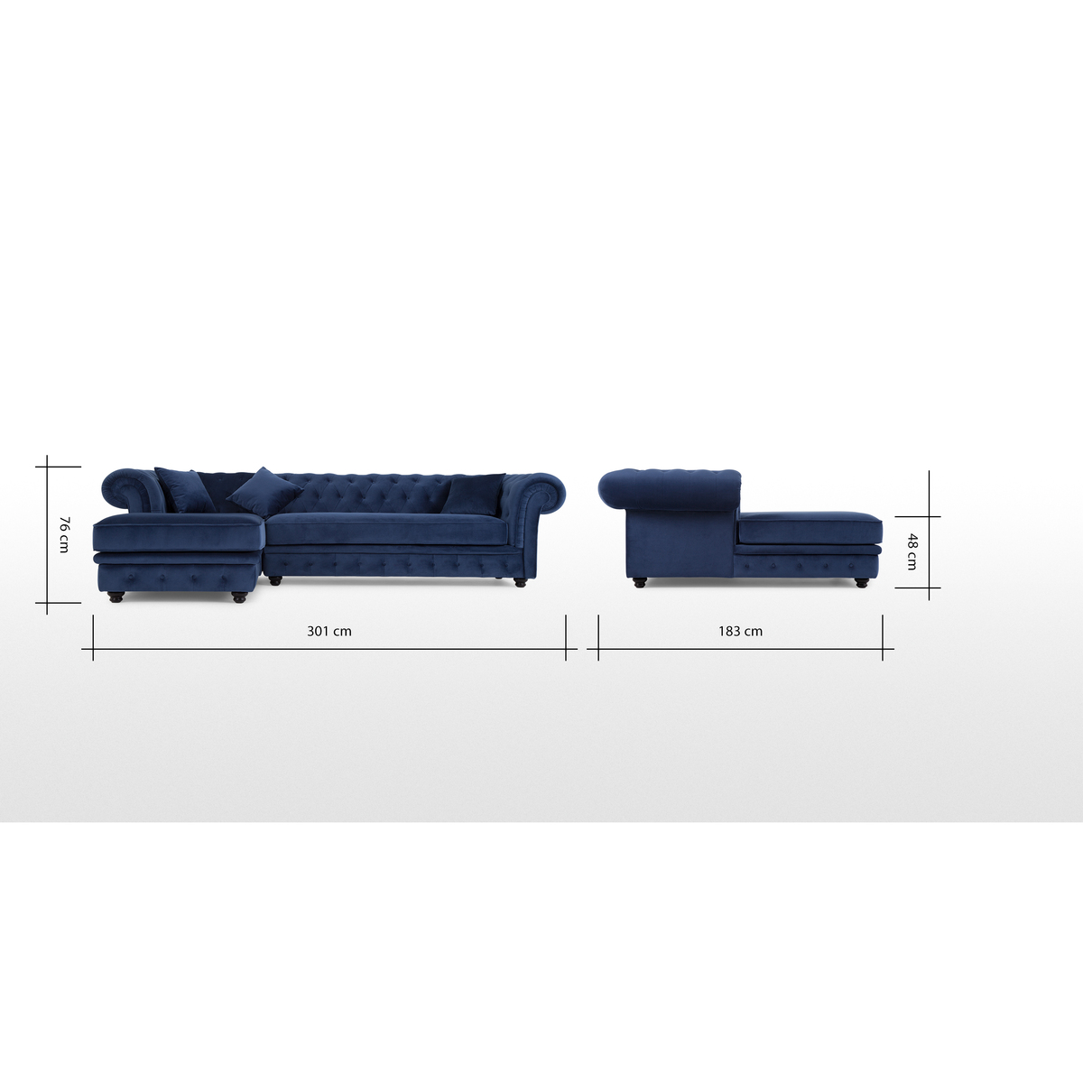 Branagh Left Hand Facing Chaise End Corner Sofa, Electric Blue Velvet – image 8