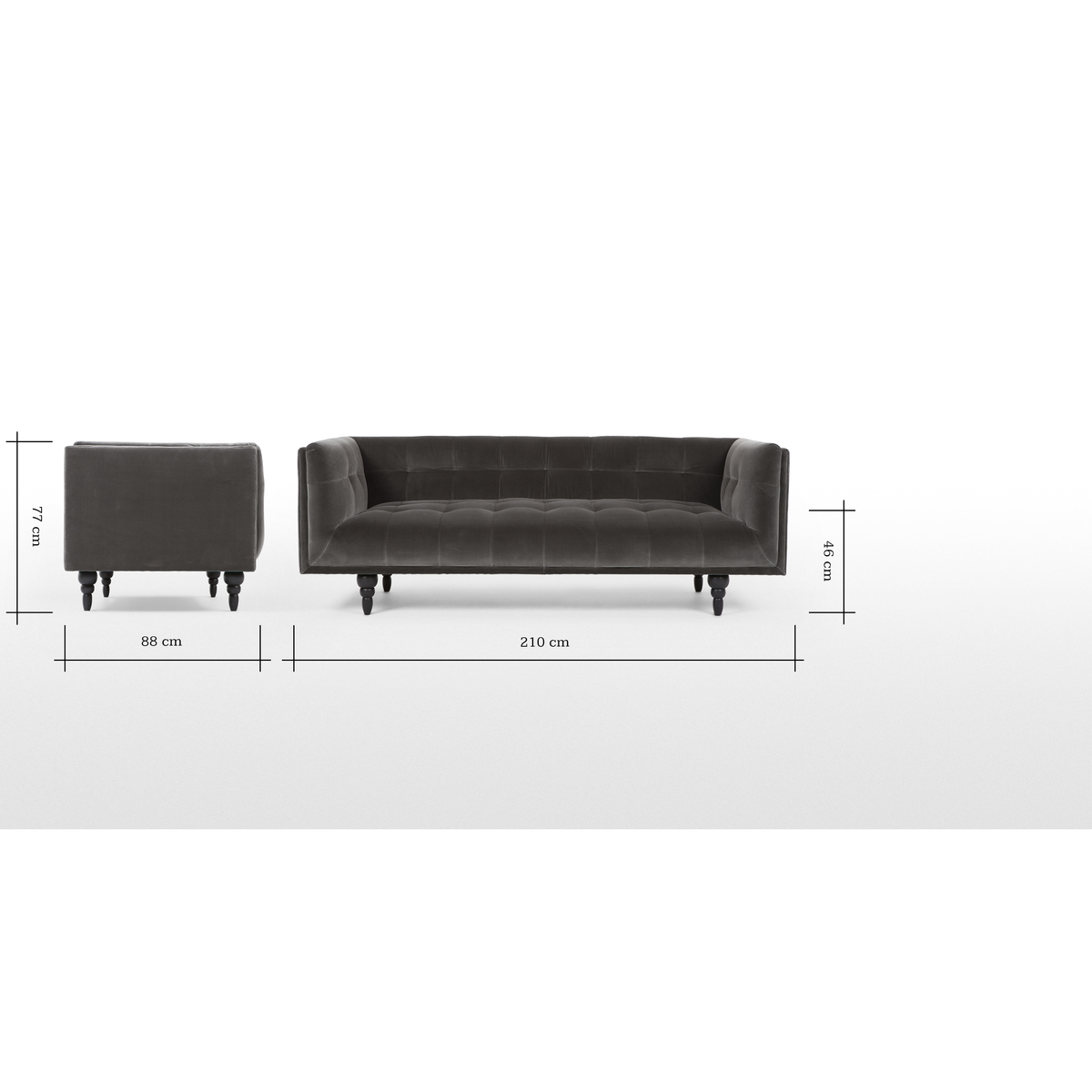 Connor 3 Seater Sofa, Concrete Cotton Velvet – image 9