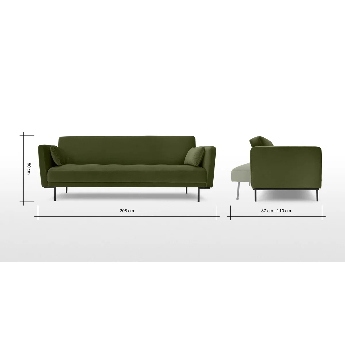 Harlow Click Clack Sofa Bed, Fir Green Velvet – image 9