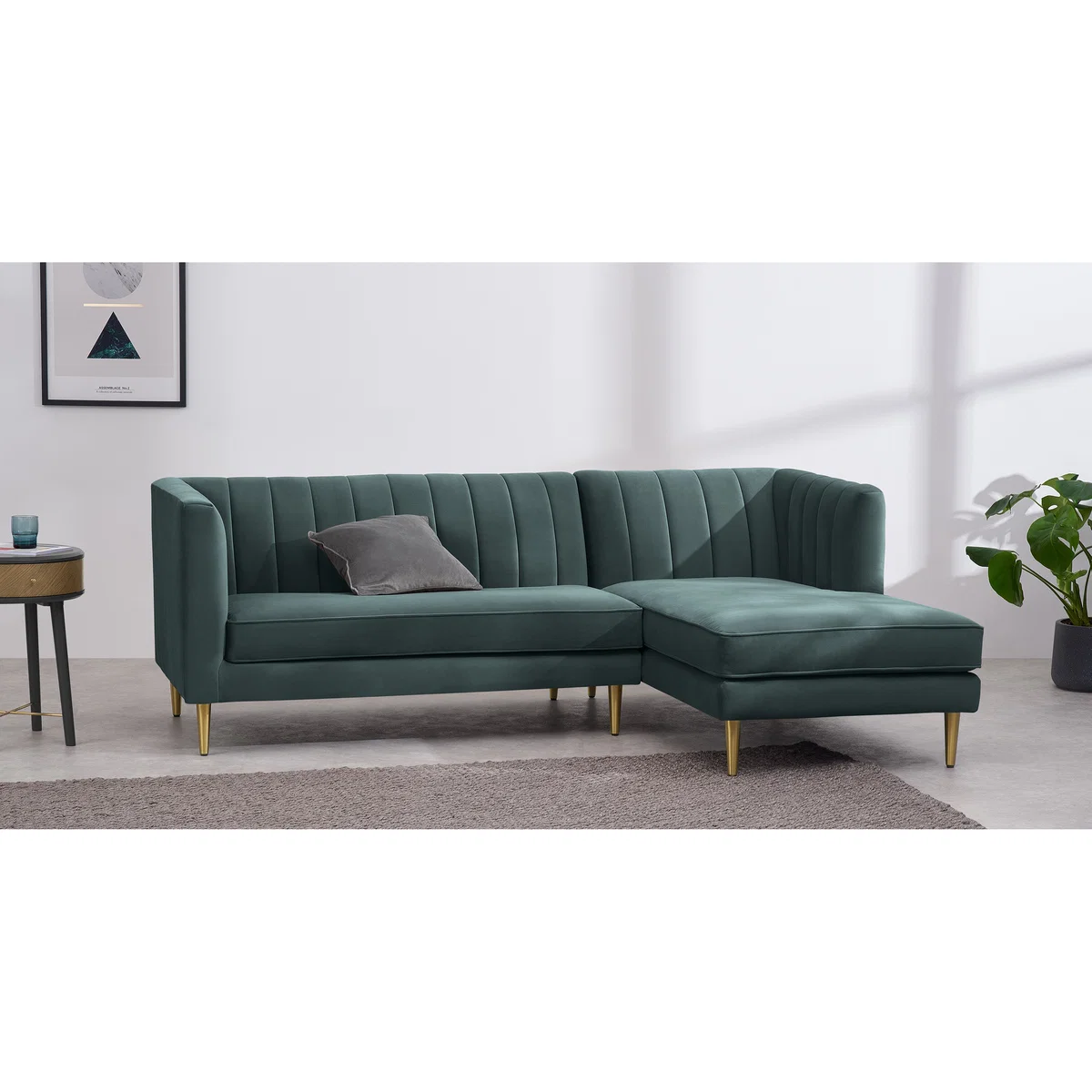Amicie Right Hand Facing Chaise End Corner Sofa, Marine Green Velvet – image 3