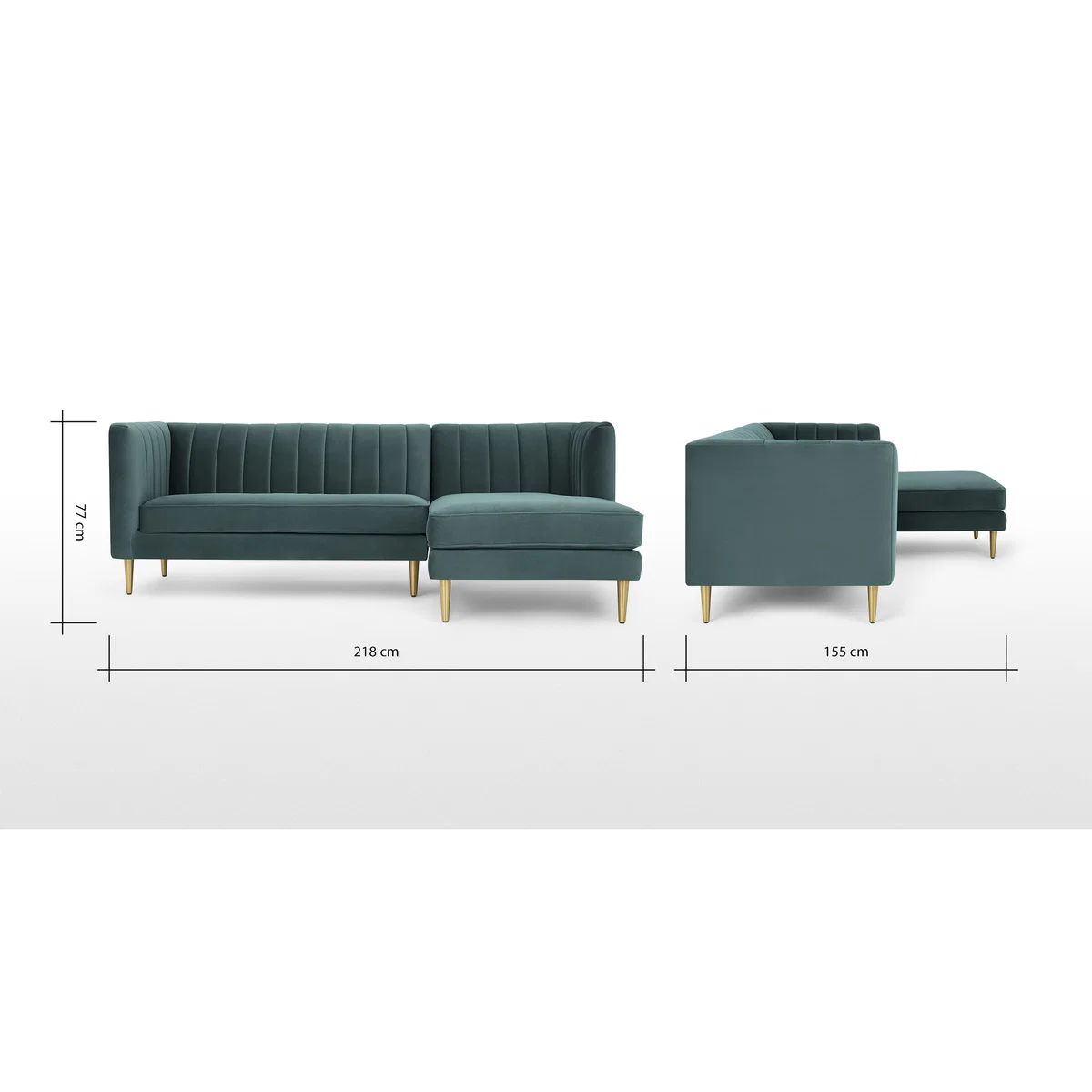 Amicie Right Hand Facing Chaise End Corner Sofa, Marine Green Velvet – image 8
