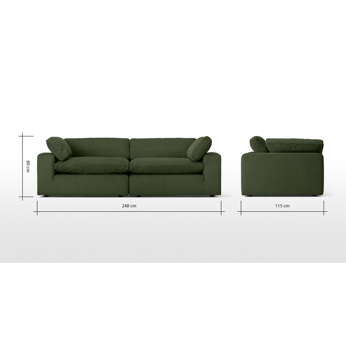 Samona 3 Seater Sofa, Sage Corduroy Velvet – image 8