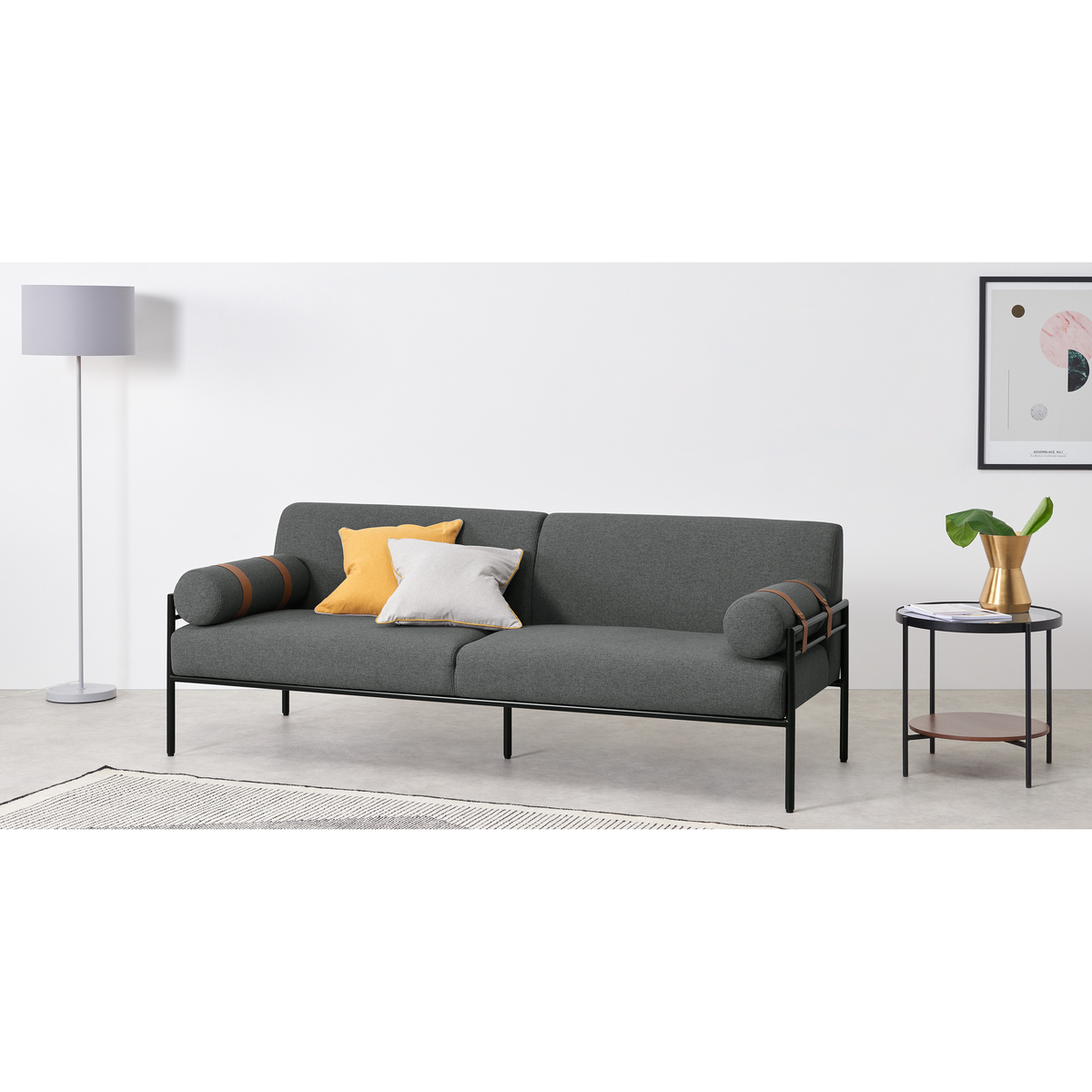 Benito 3 Seater Sofa, Marl Grey and Leather – image 2
