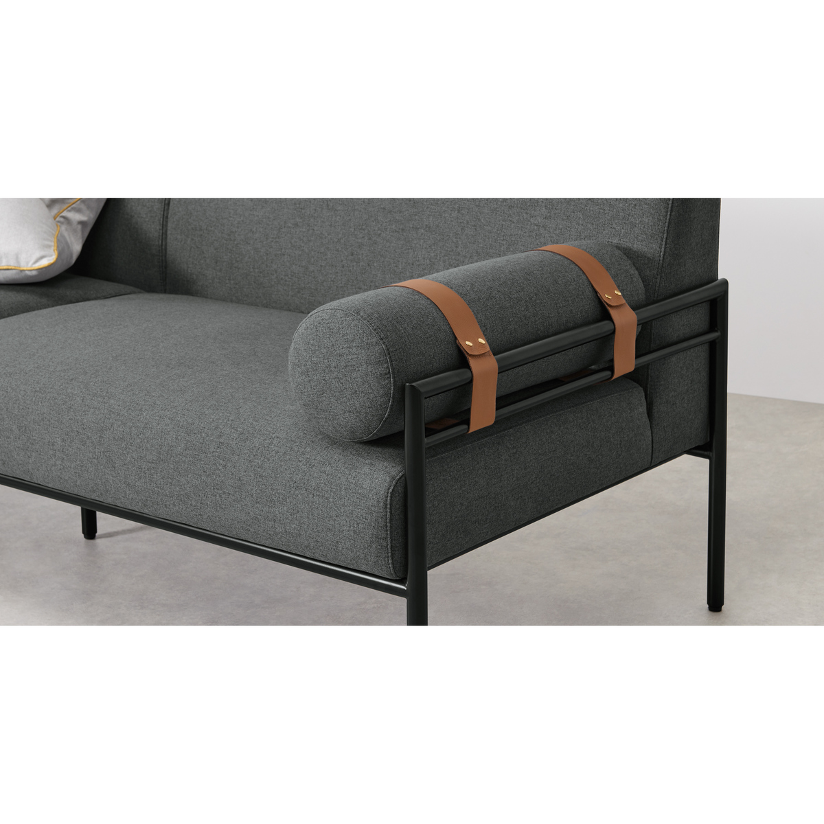 Benito 3 Seater Sofa, Marl Grey and Leather – image 3
