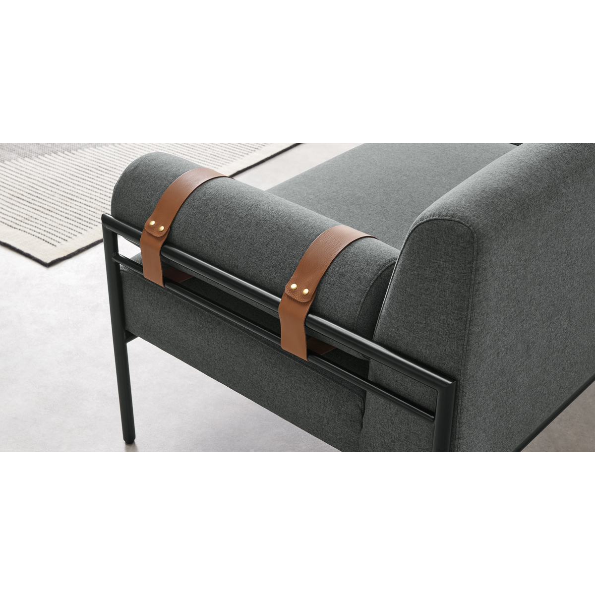 Benito 3 Seater Sofa, Marl Grey and Leather – image 5