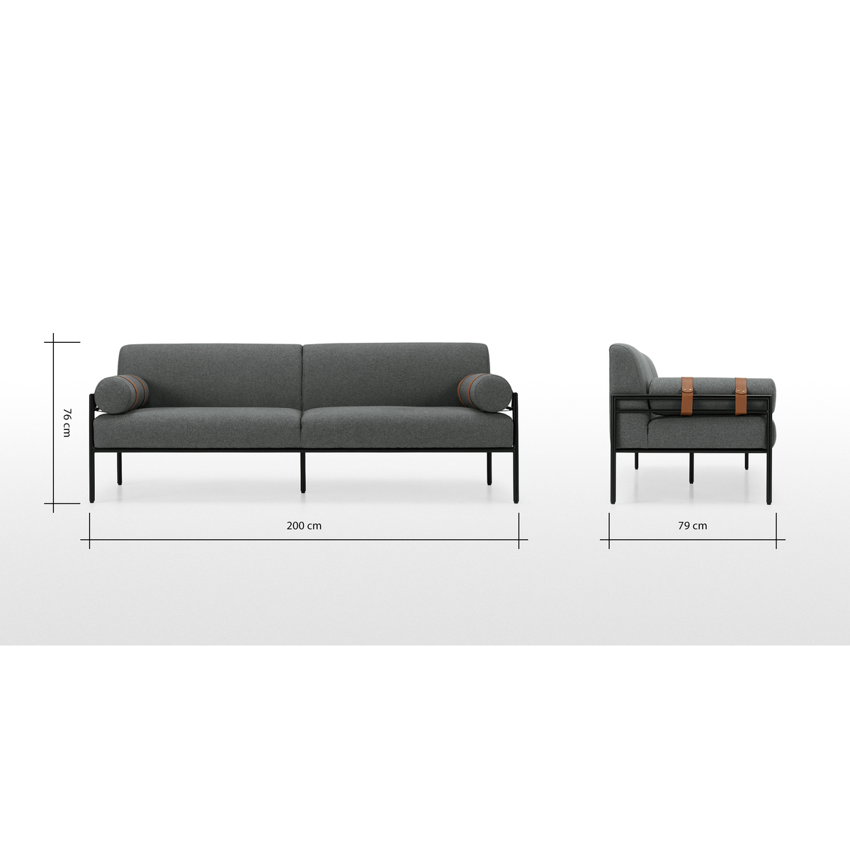 Benito 3 Seater Sofa, Marl Grey and Leather – image 7