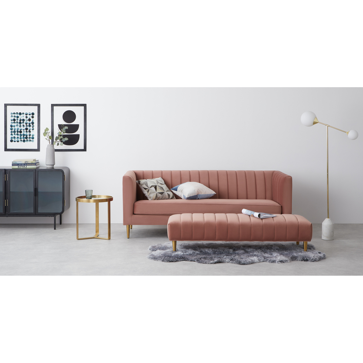 Amicie 3 Seater Sofa, Blush Pink Velvet – image 3