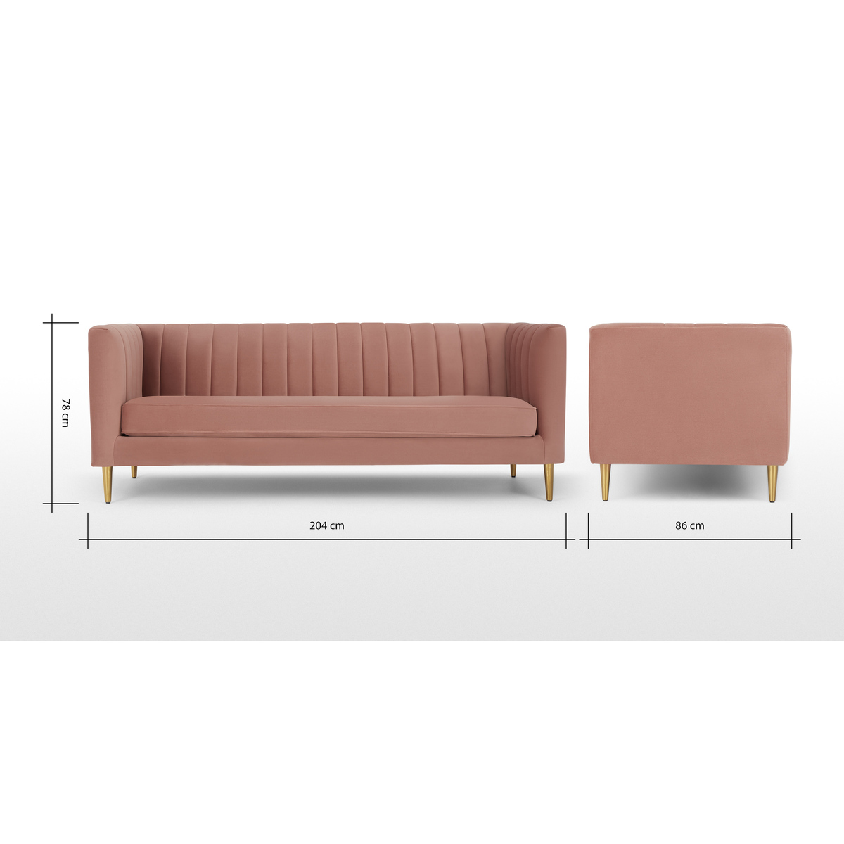 Amicie 3 Seater Sofa, Blush Pink Velvet – image 8